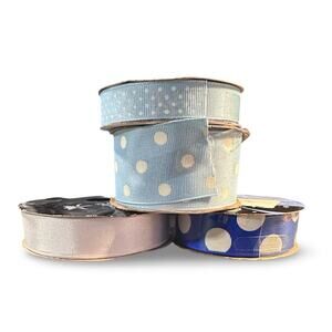 Blue & White Polka Dot Ribbon Lot – 4 Rolls